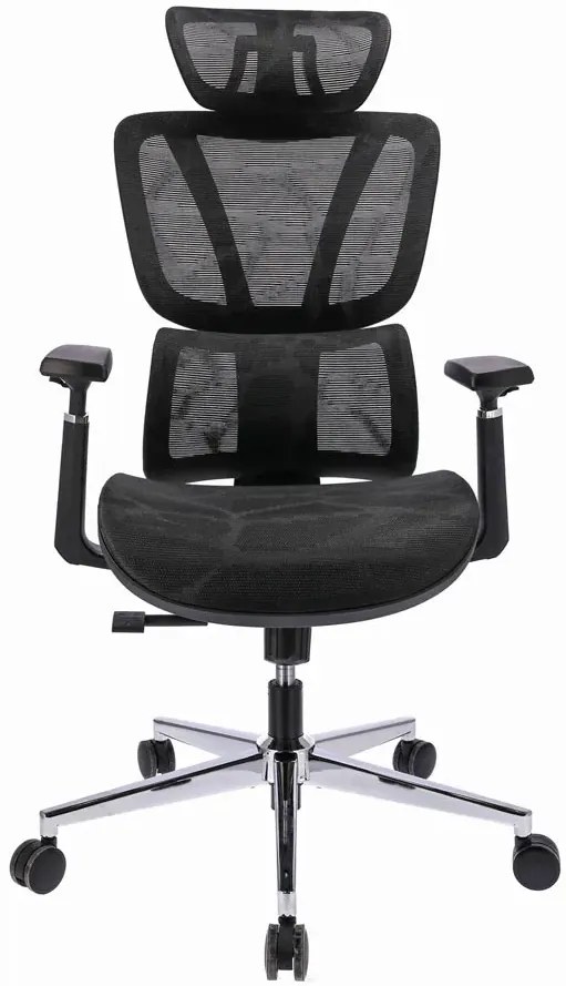 Czarny ergonomiczny fotel biurowy z zagłówkiem i podłokietnikami -  Floris 3X