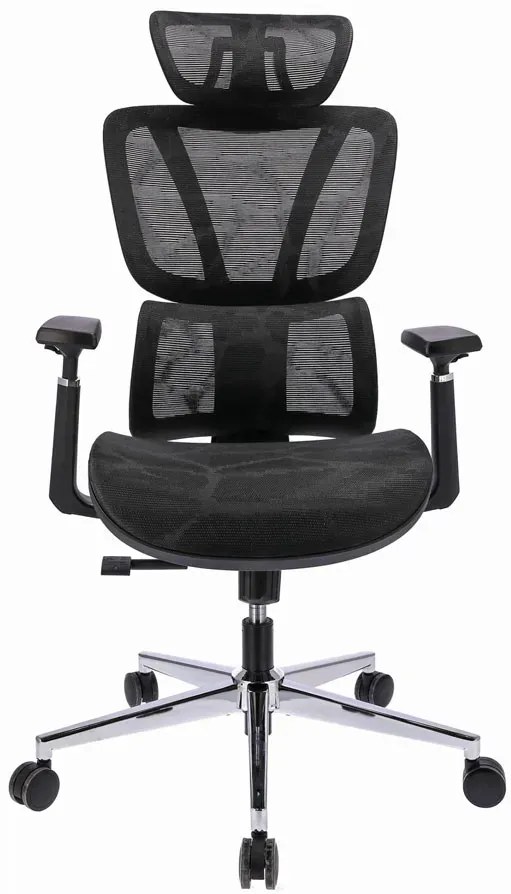 Czarny ergonomiczny fotel biurowy z zagłówkiem i podłokietnikami M3-F86