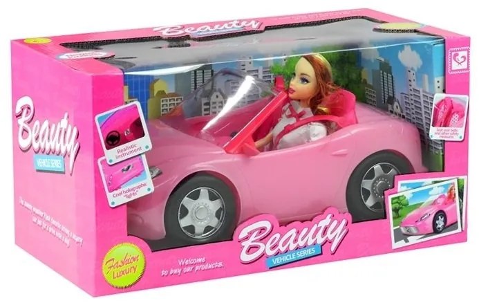 Lalka w podróży kabrioletem auto dla lalki