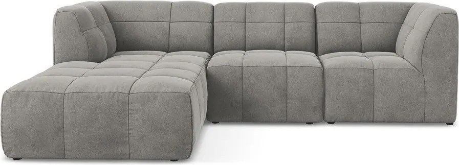 Szary aksamitny narożnik (lewostronny/z szezlongiem) Aloha – Makamii