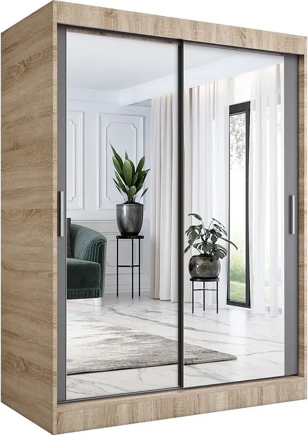 Szafa przesuwna z lustrem 150 cm dąb sonoma + antracyt R4-G35