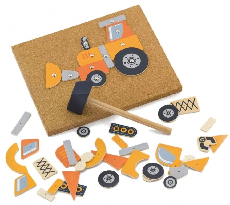 Drewniana przybijanka pojazdy budowlane 45 elementów viga toys