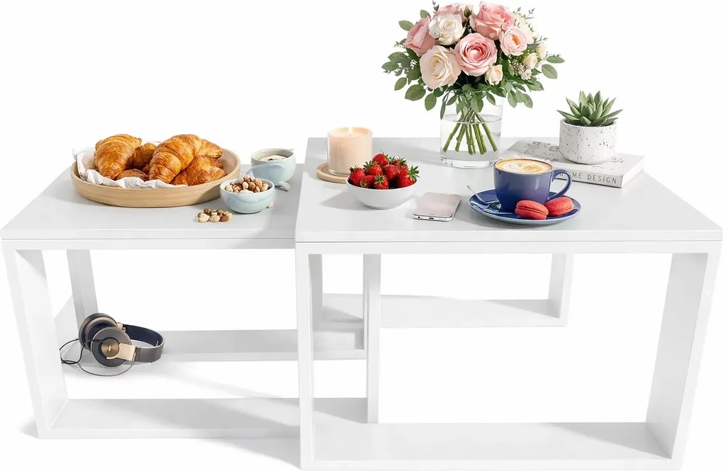 Komplet Dwóch Białych Stolików Kawowych F7-A05