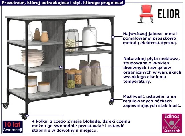 Klasyczny wózek kuchenny szary dąb - Eljoh