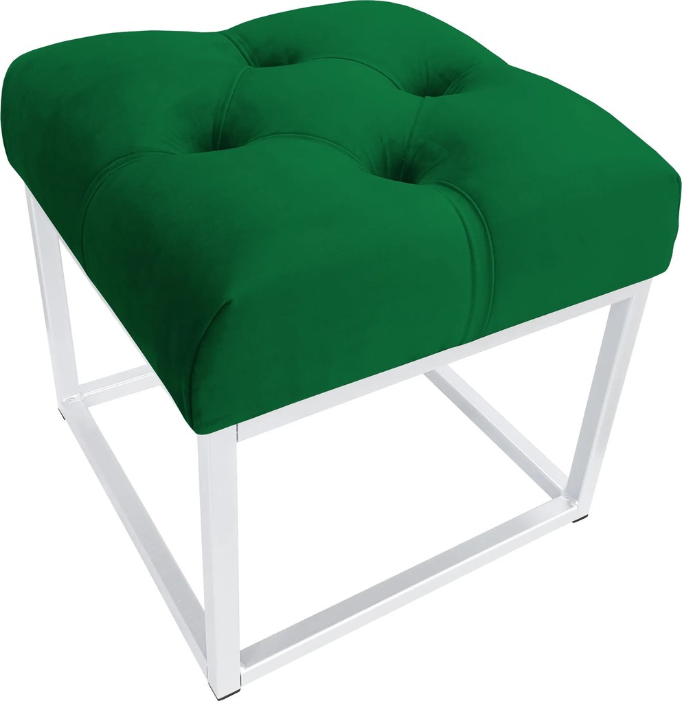 Pufa CHESTERFIELD tkanina Welur loft ławka podnóżek metal : Kolor Stelaża - Biały, Kolor tkaniny - VELVET - MG25, Typ tkaniny - Velvet