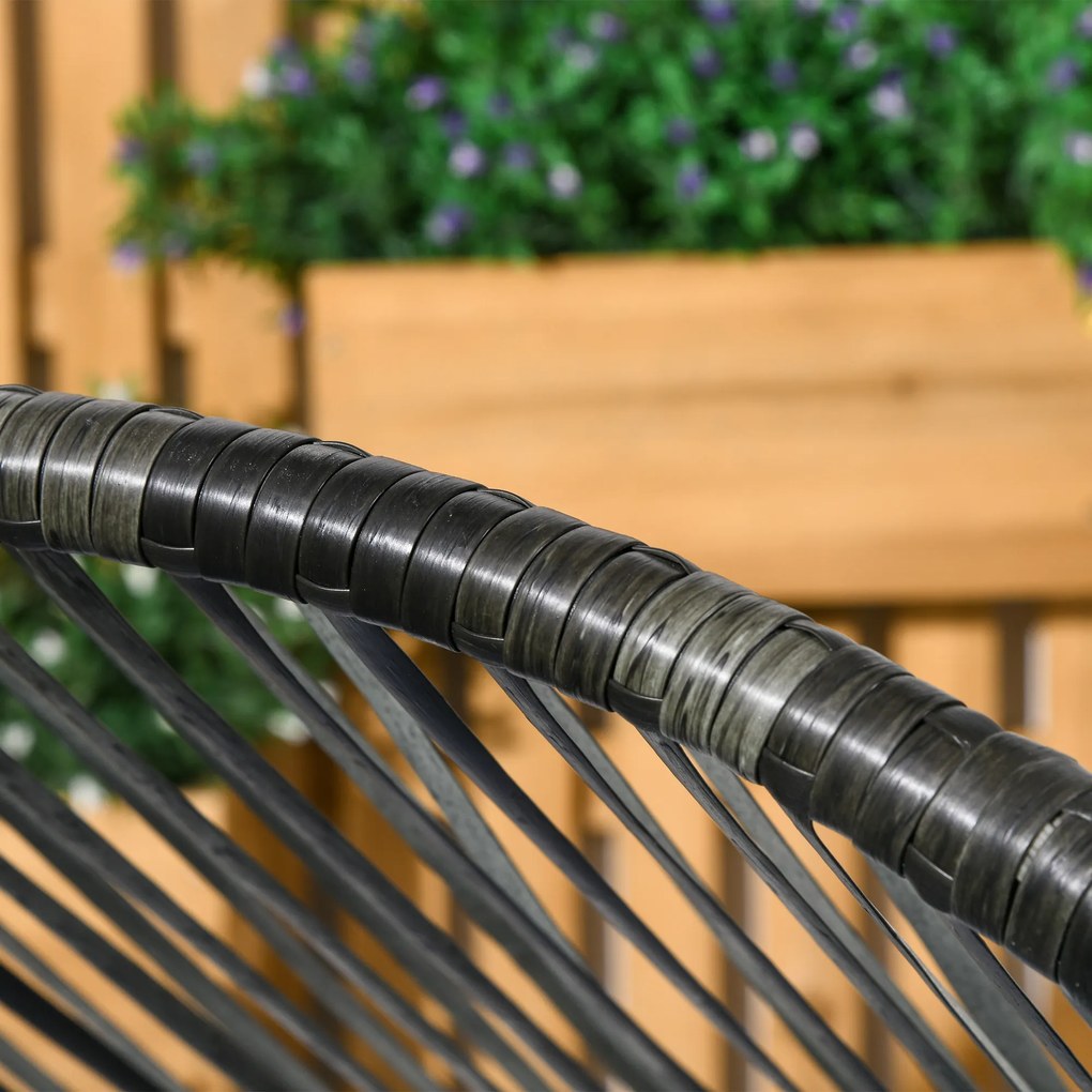 Outsunny Fotel Ogrodowy z Rattanu, Siedzisko Rattanowe, PE-Rattan, 89 cm x 75 cm x 143 cm, Szary+Czarny