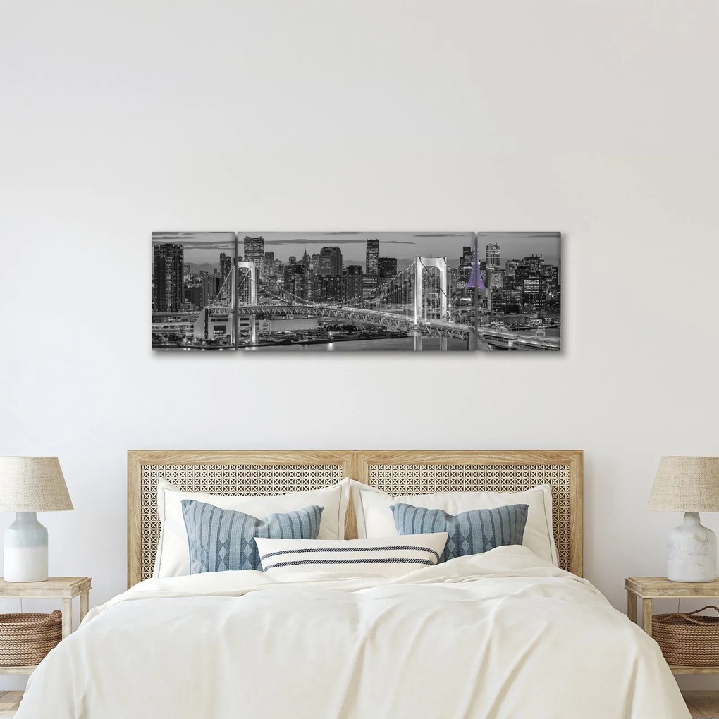 Obraz - Duże miasto z fioletową wieżą (170x50 cm)