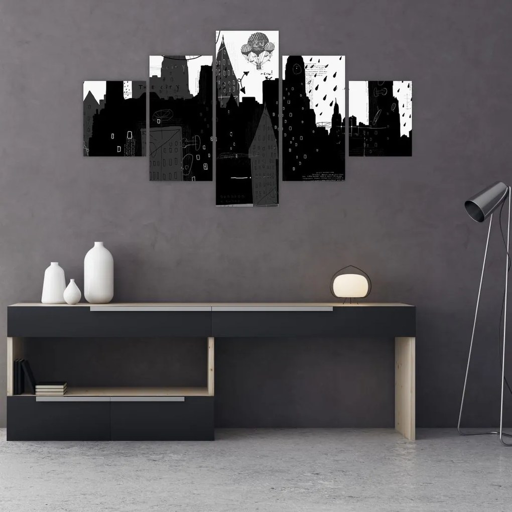 Obraz - Miasto z napisami i wzorami (125x70 cm)