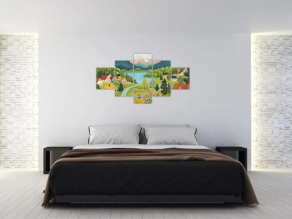 Obraz - Wioska w górach (125x70 cm)