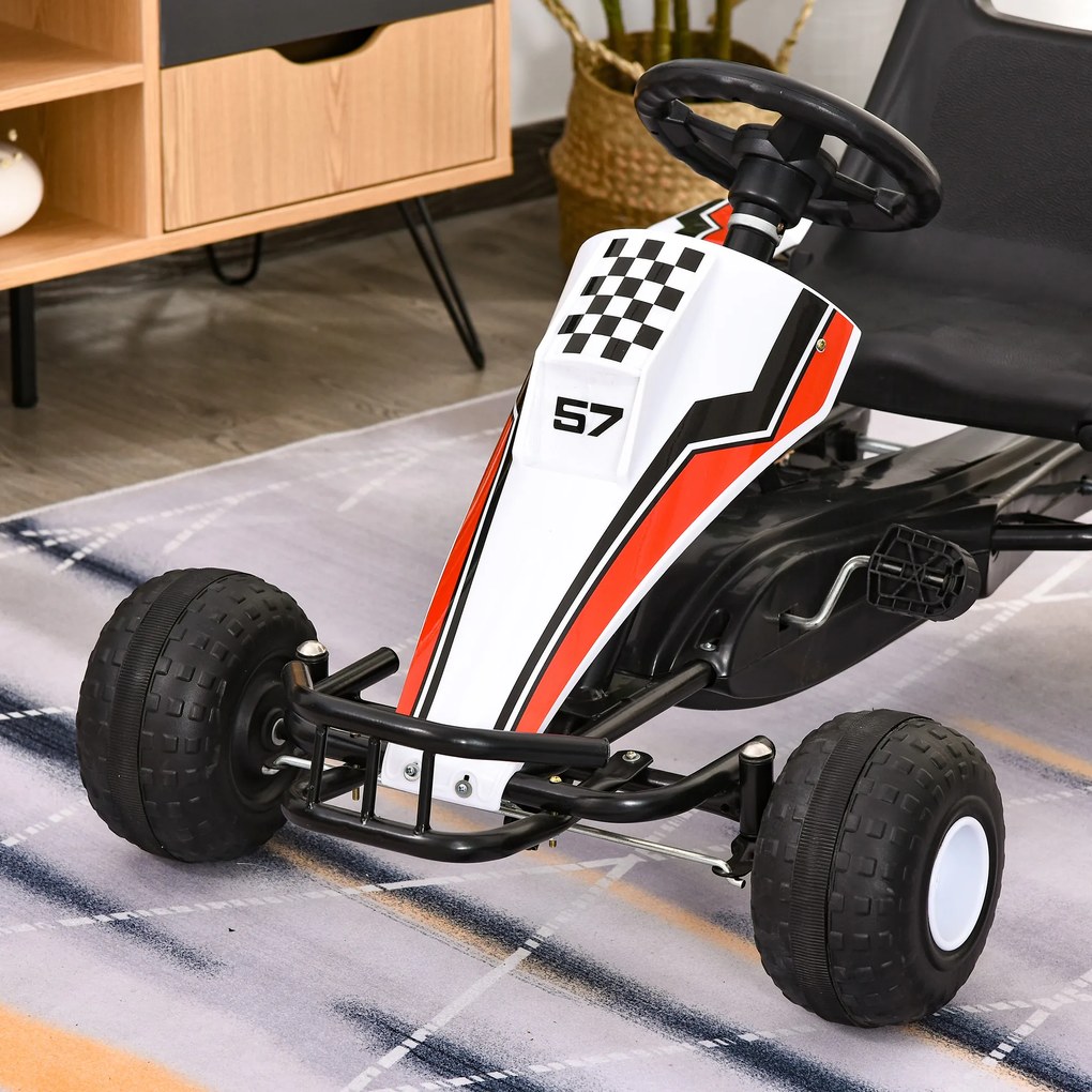 Gokart HOMCOM samochód dziecięcy na pedały z pedałem hamulca zabawka dla dzieci 3–8 lat stal kolor biały 104 x 66 x 57 cm z