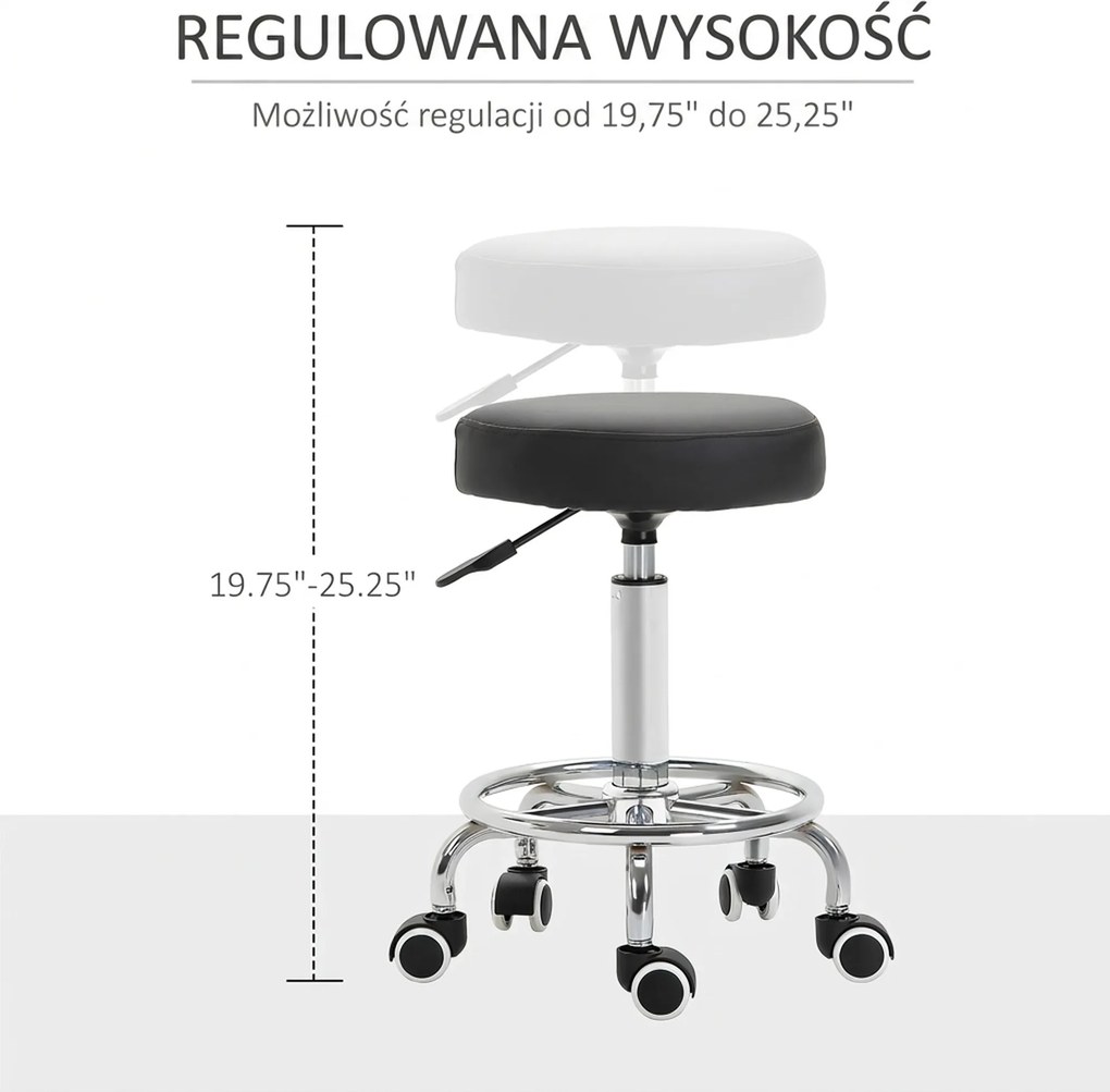 Vinsetto Taboret salonowy, regulowany, sztuczna skóra, do 110 kg, Ø42x50-64H cm, Czarny