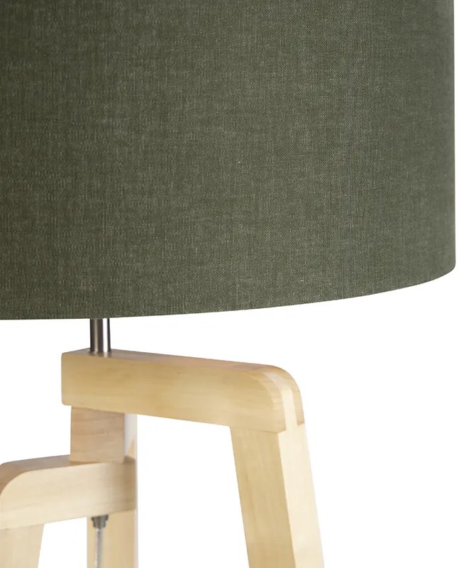 Lampa stojąca na trójnogu drewniana z kloszem 50 cm zielonym - PurosWiejski/ Rustykalny / Vintage Oswietlenie wewnetrzne