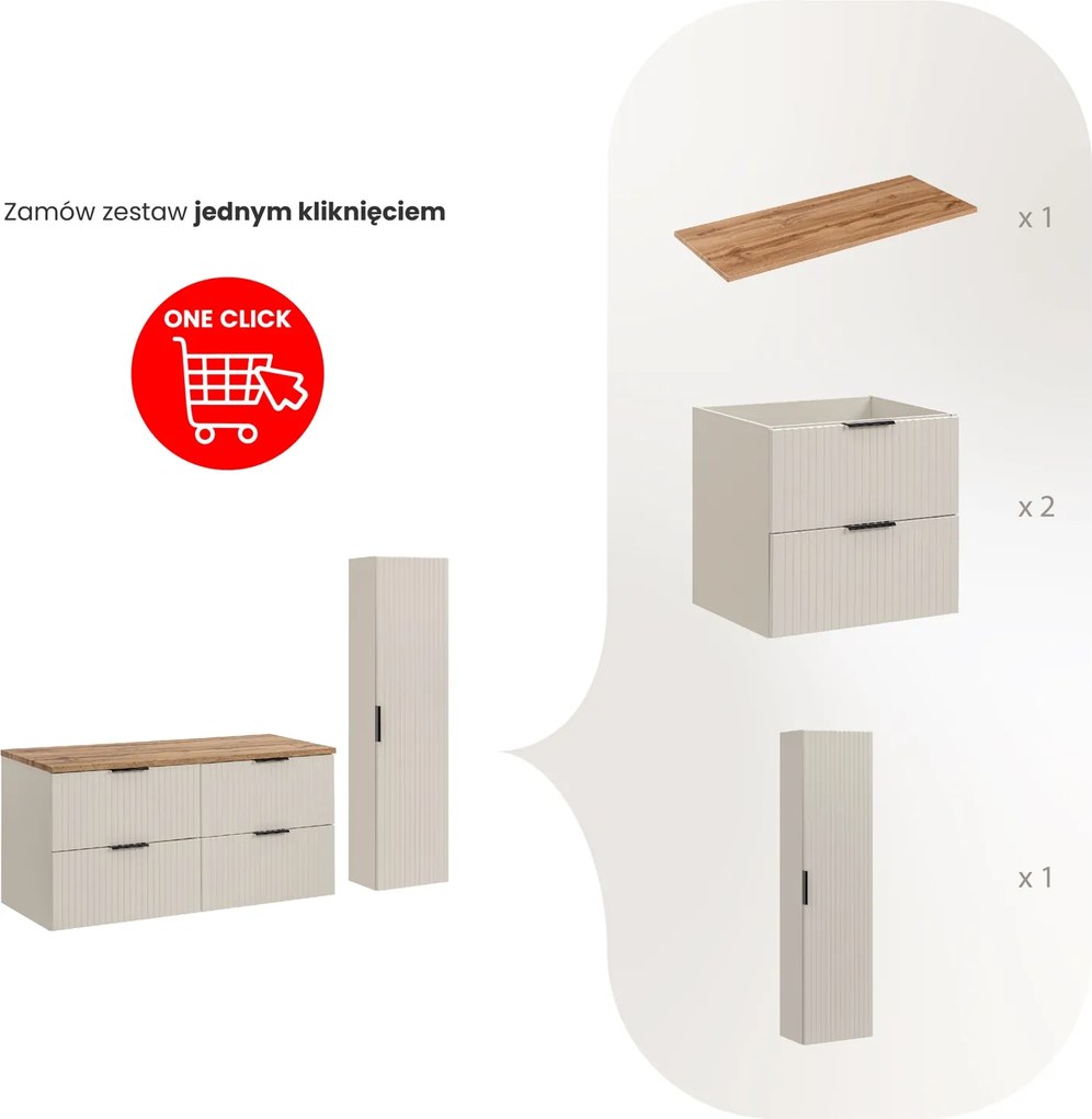 Zestaw mebli do łazienki Adel 91 - szafka 120 cm pod umywalki nablatowe i słupek, kaszmir/dąb wotan