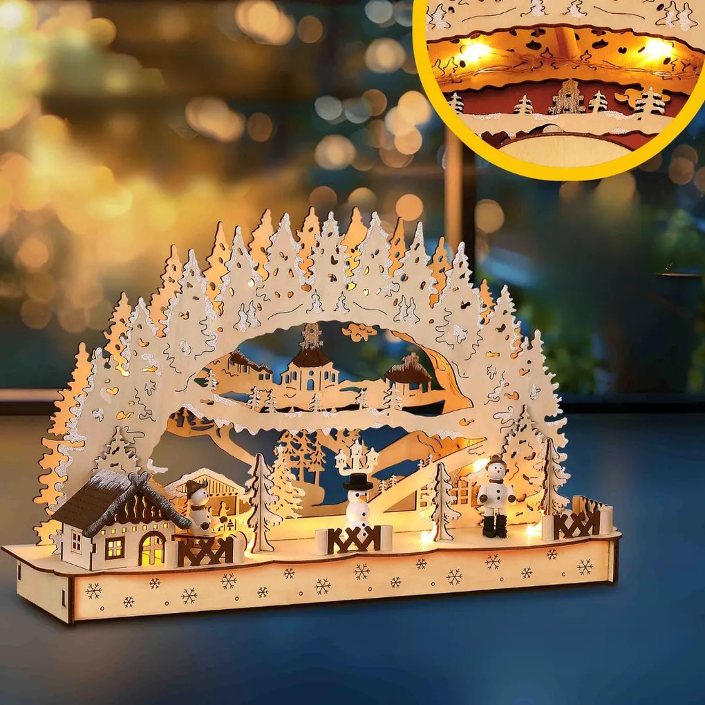 Świąteczny LED łuk CLEMENT, 45x12,5x28cm, naturalny brąz Monzana