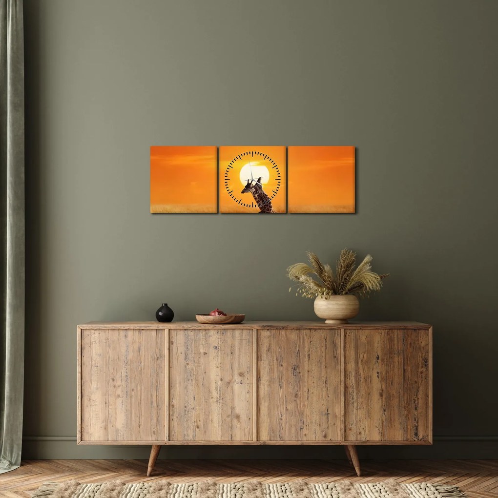 Obraz - Żyrafy w Parku Narodowym Serengeti (z zegarem) (90x30 cm)