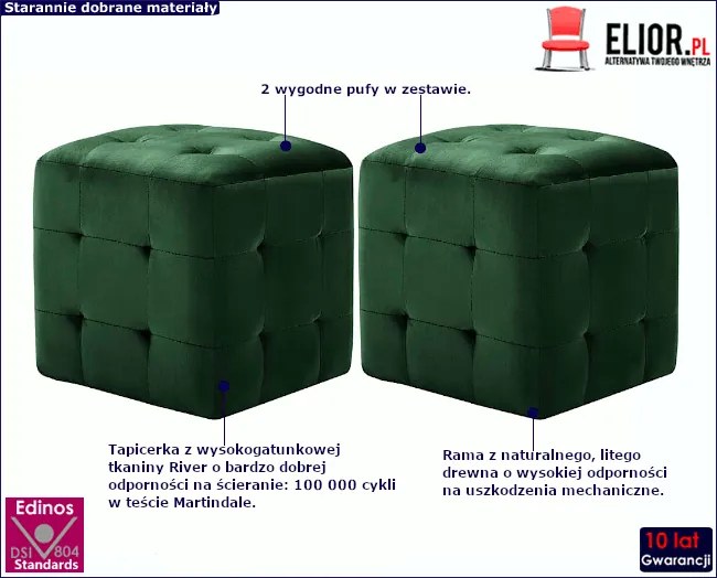 Komplet dwóch zielonych puf do salonu i sypialni - Futori 4X