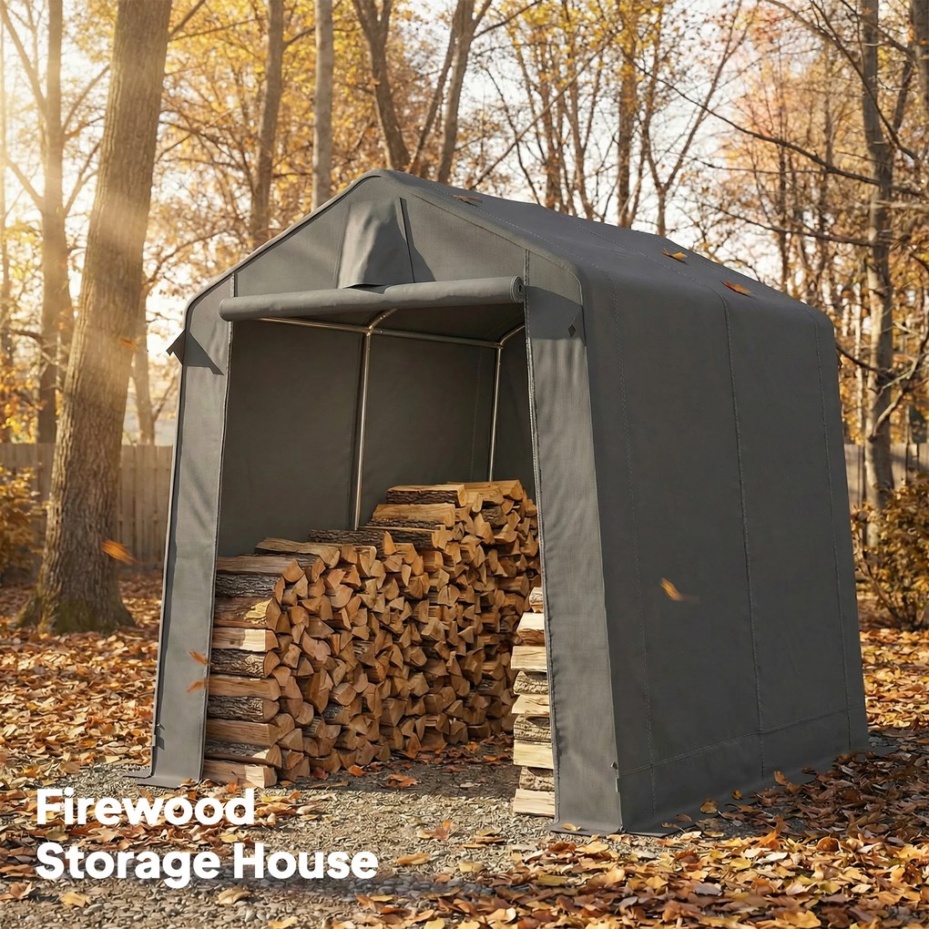 Outsunny Namiot garażowy 2,3 x 1,9 m Wodoodporny Namiot na sprzęt z podwijanymi drzwiami Wentylacja Dach dwuspadowy Ciemnoszary | Aosom PL