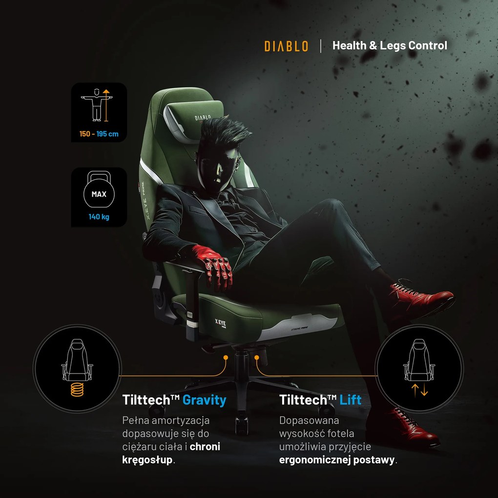 Fotel gamingowy Diablo X.Eye Prime, Normal Size, Gothic Green