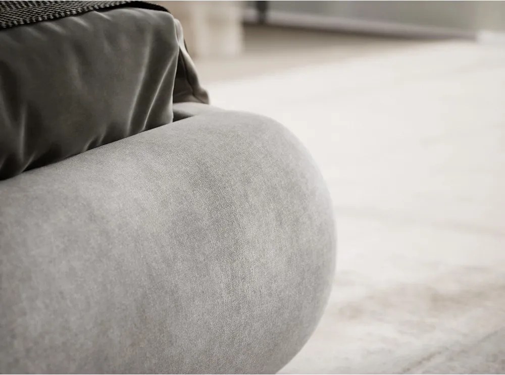 Szarobeżowe tapicerowane łóżko dwuosobowe ze schowkiem i stelażem 180x200 cm Maumere – Maison de Rêve