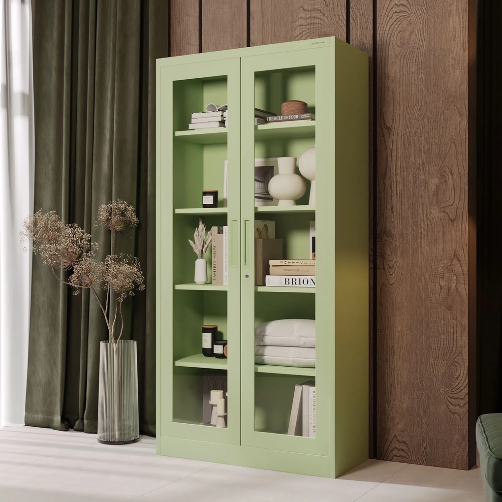 Przeszklona szafa medyczna Amelia Fresh Style 90x40x185 cm pastelowy zielony