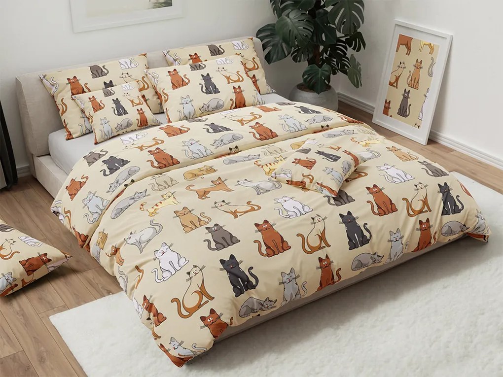 PrzytulneMieszkanie.pl PrzytulneMieszkanie.pl Bawełniana pościel COLORED CATS BLEND kremowa Rozmiar pościeli: 70 x 90 cm | 140 x 200 cm