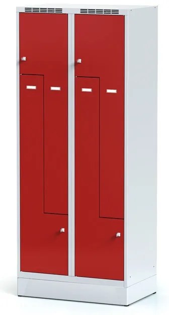Alfa 3 Metalowa szafka ubraniowa S6 Z na cokole, 4-drzwiowa, 1920 x 800 x 500 mm, zamek obrotowy, drzwi czerwone