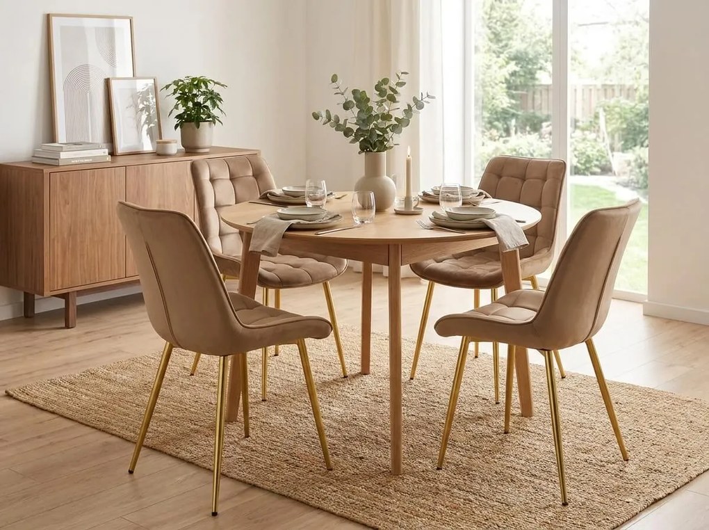 Brązowe krzesło do kuchni BERA aksamitne ze złotymi nogami