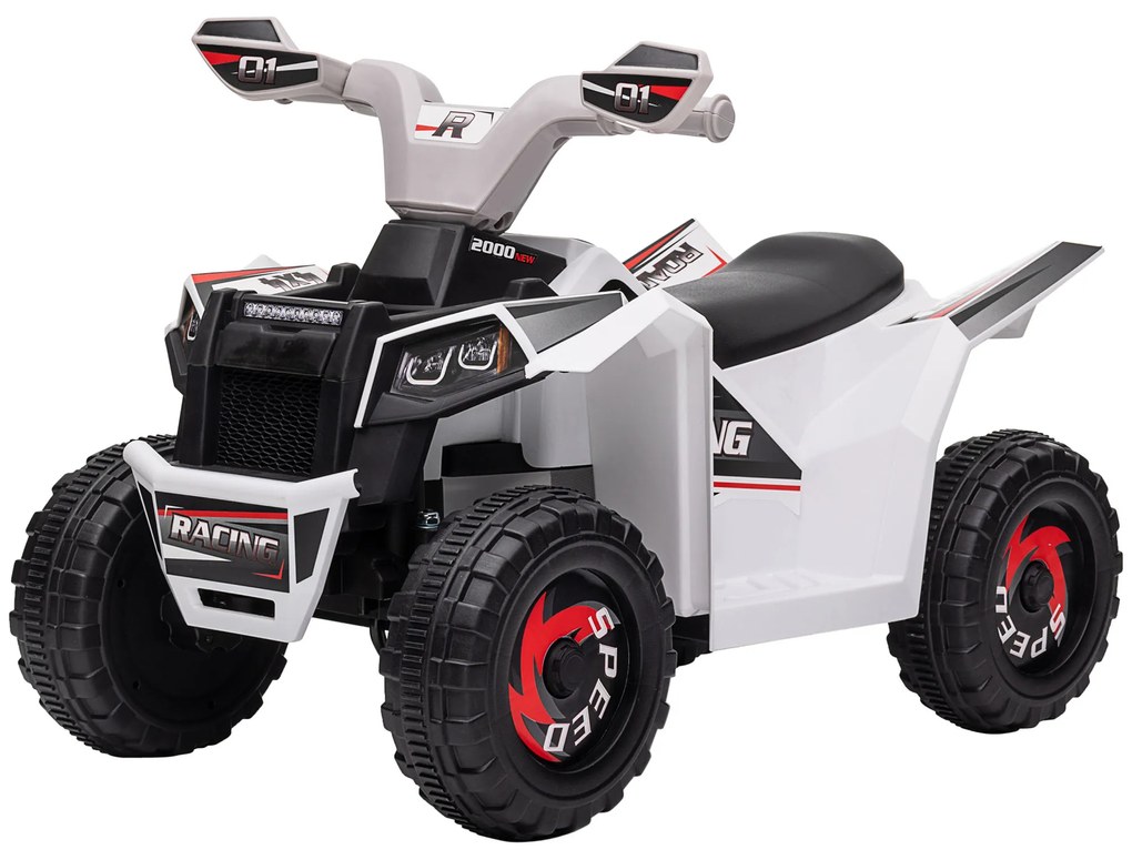 HOMCOM Elektryczny Quad dla Dzieci, 2,5 km/h, Funkcja Jazdy do Przodu i do Tyłu, dla dzieci 18-36 Miesięcy, Biały
