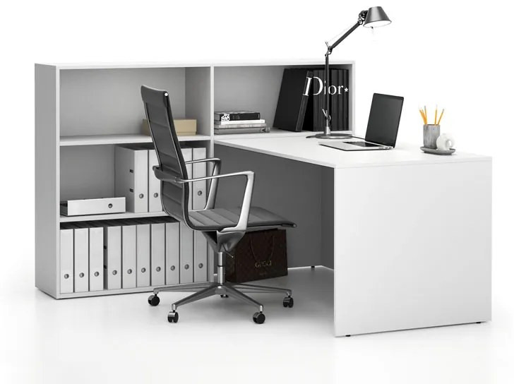 Zestaw mebli biurowych single SEGMENT, 3 półki, lewy, biały/biały