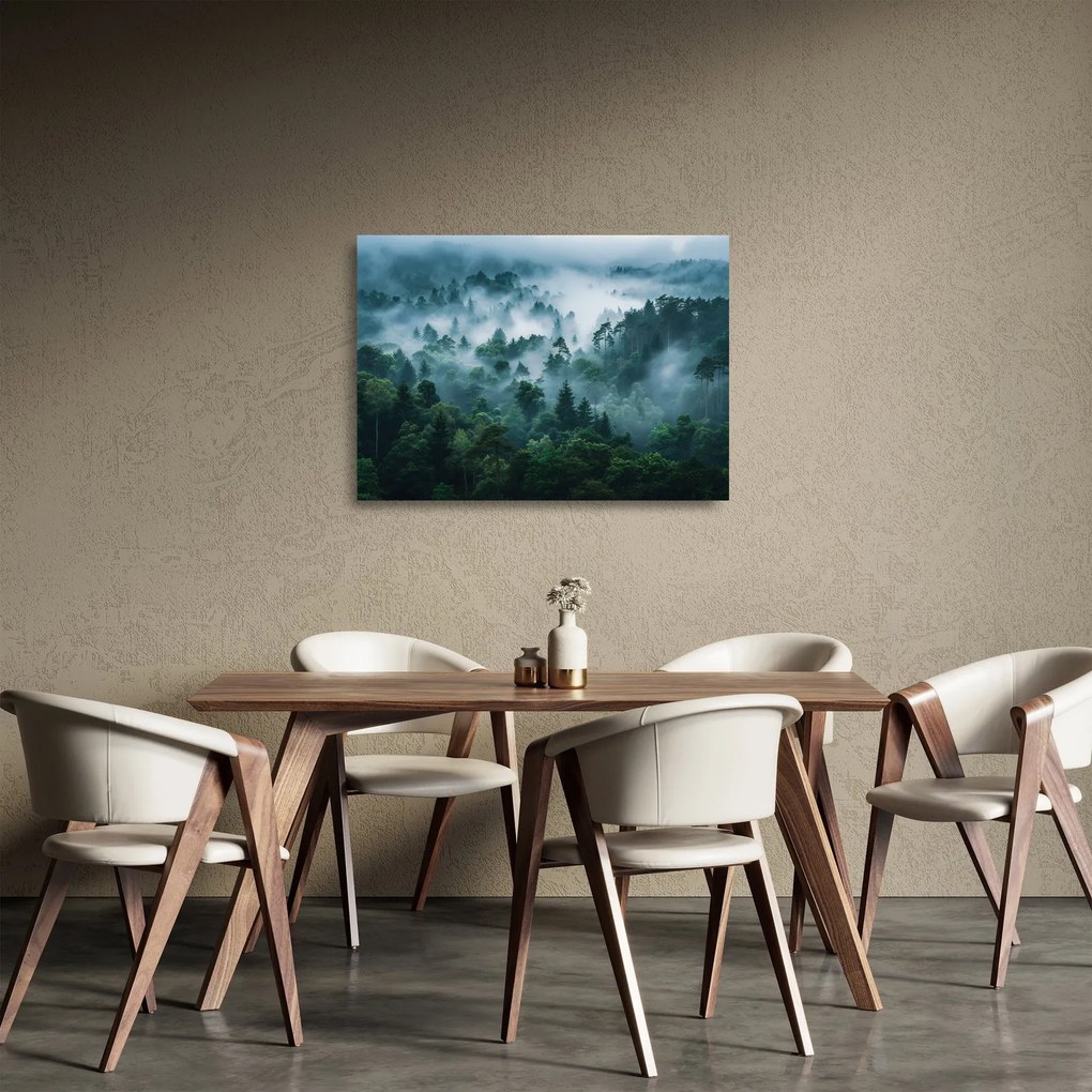 Obraz na szkle - Las we mgle (70x50 cm)