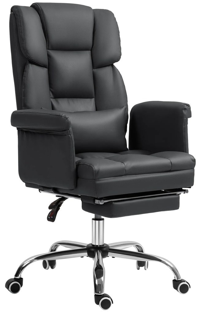 HOMCOM Ergonomiczny fotel biurowy, regulacja wysokości 48-56 cm, odchylane oparcie, podnóżek, Czarny