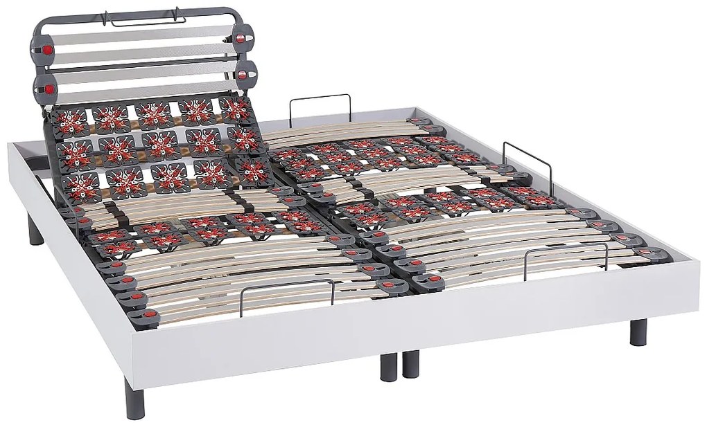 Zestaw relaksacyjny z płytek i listewek 100% lateksu 5-strefowy MENELAS marki Ysmée - Kolor biały - 2x80x200cm - silniki OKIN