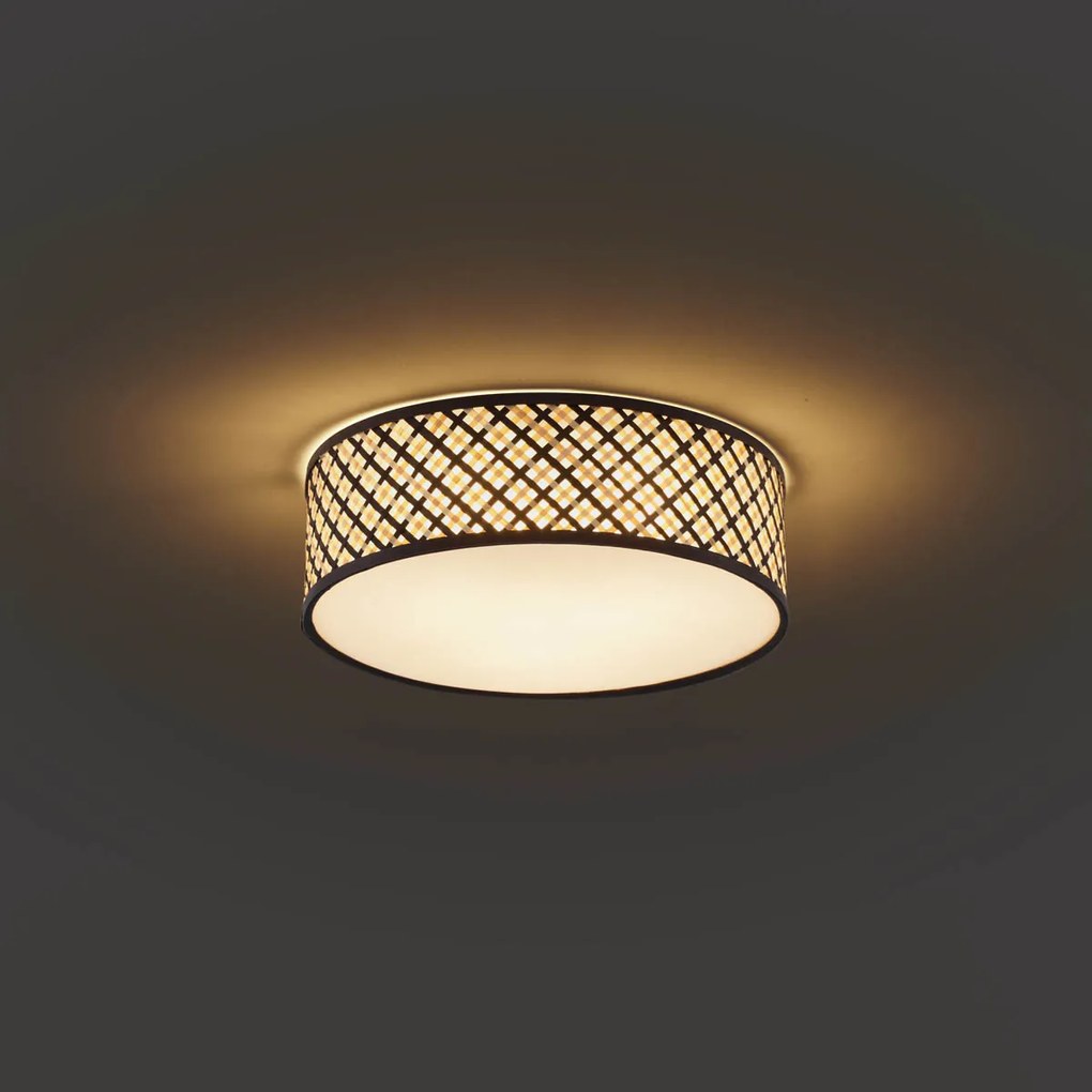 Orientalna lampa sufitowa z rattanu z czarnym wykończeniem 40cm - Tremmo