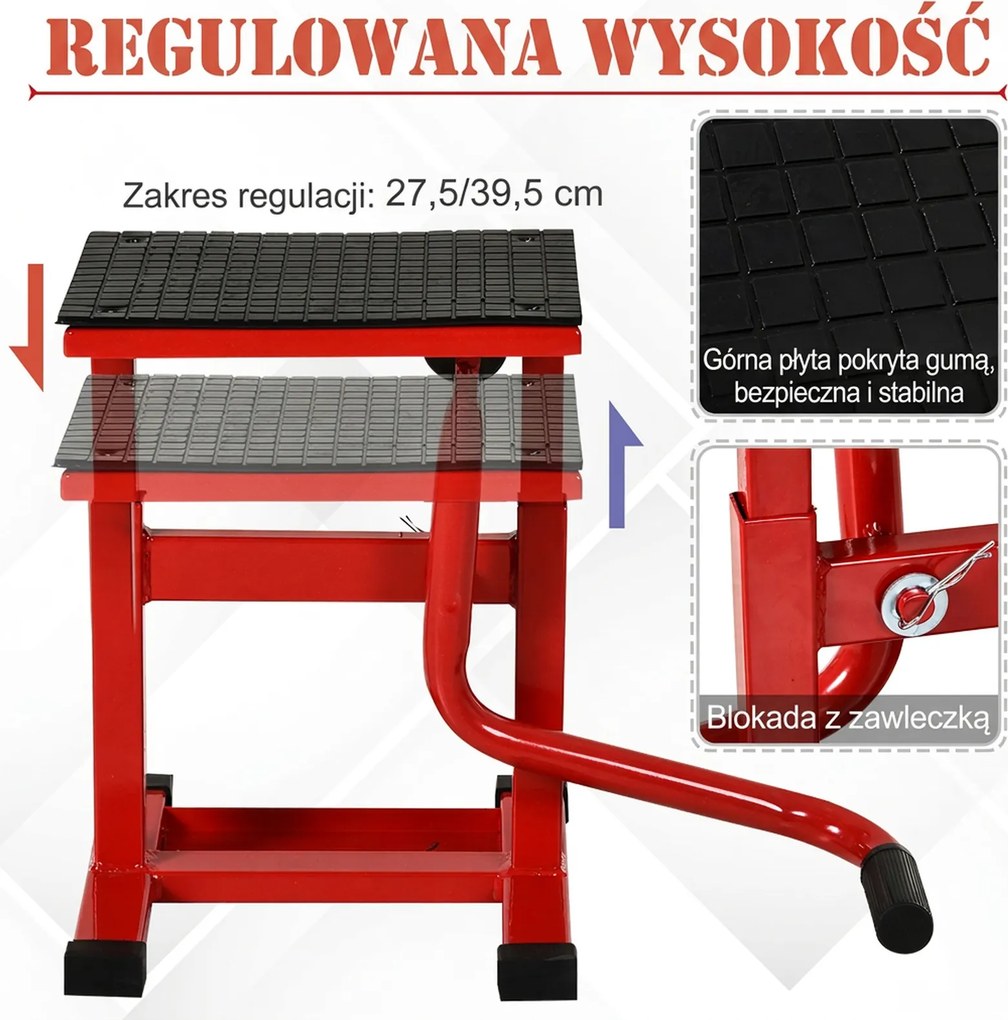DURHAND Podnośnik motocyklowy nośność 150 kg regulowana wysokość 27,5/39,5 cm do garażu i na zewnątrz