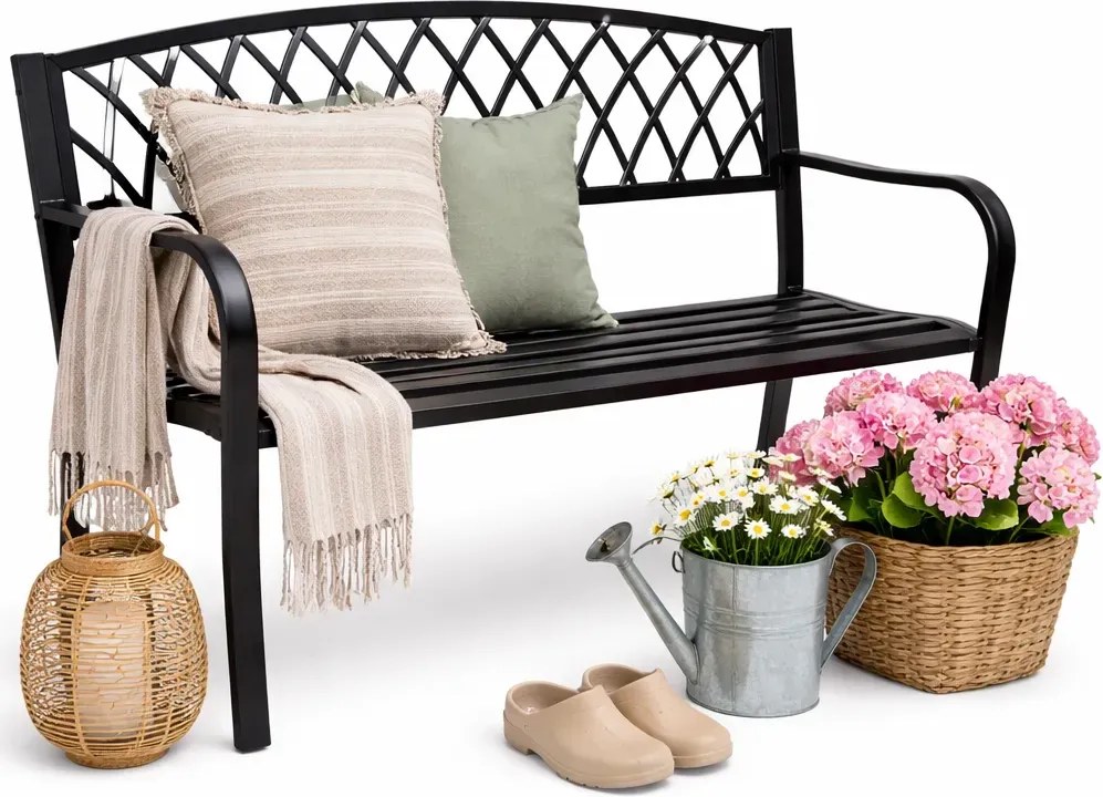 Czarna metalowa ławka z oparciem K5-E71