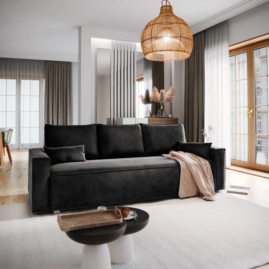 Masseno Sofa ALATRI z funkcją spania i pojemnikiem na pościel, Rozkładana sofa - Czarny, MONOLITH 95