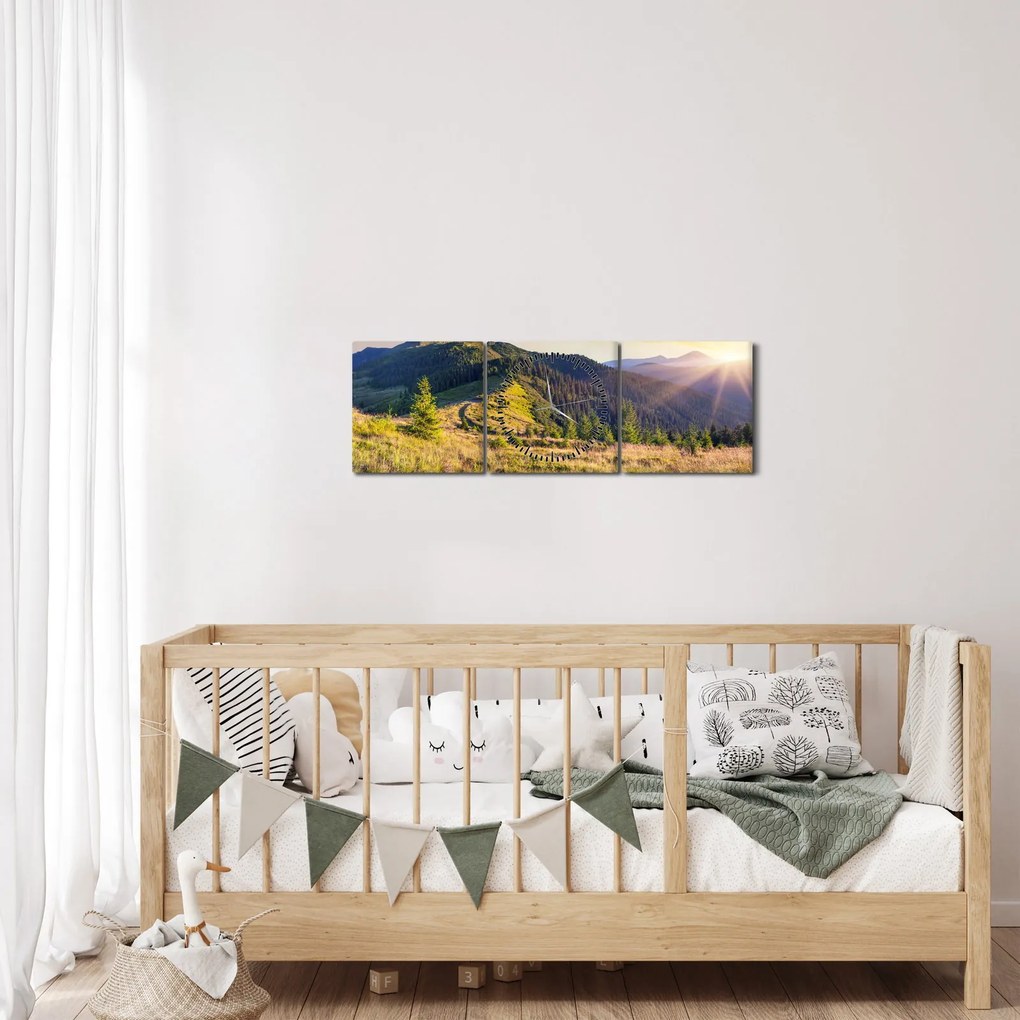 Obraz - Krajobraz leśny (z zegarem) (90x30 cm)