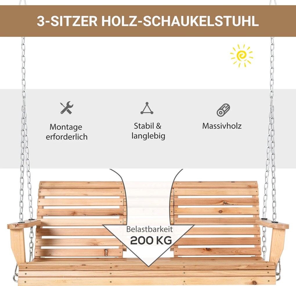 Outsunny Huśtawka Ogrodowa 23osobowa z Składanym Stolikiem Drewno Jodłowe Idealna na Patio Taras | Aosom PL
