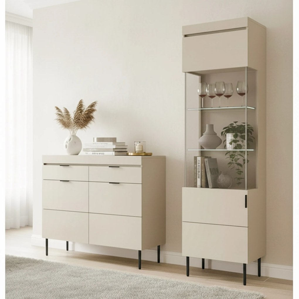 Komoda dwudrzwiowa Sentia 105 cm z dwoma szufladami - kaszmir / czarny