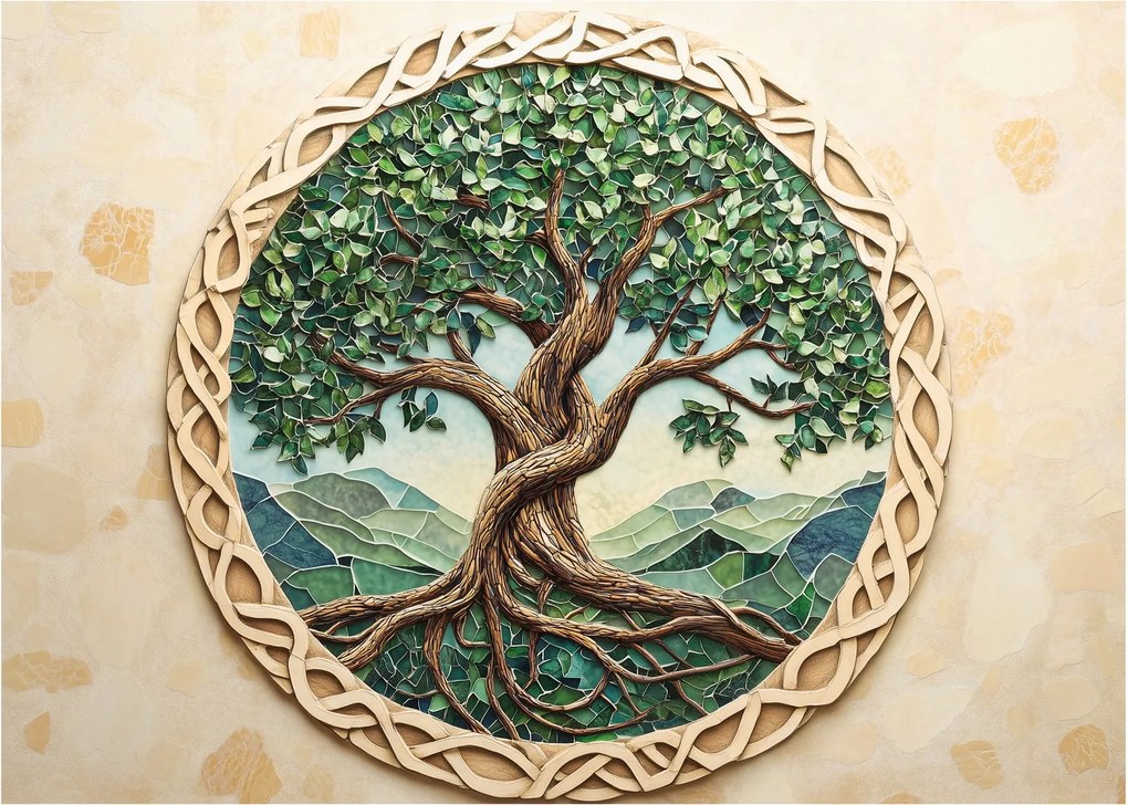 Obraz na szkle – Splecione drzewo życia (70x50 cm)