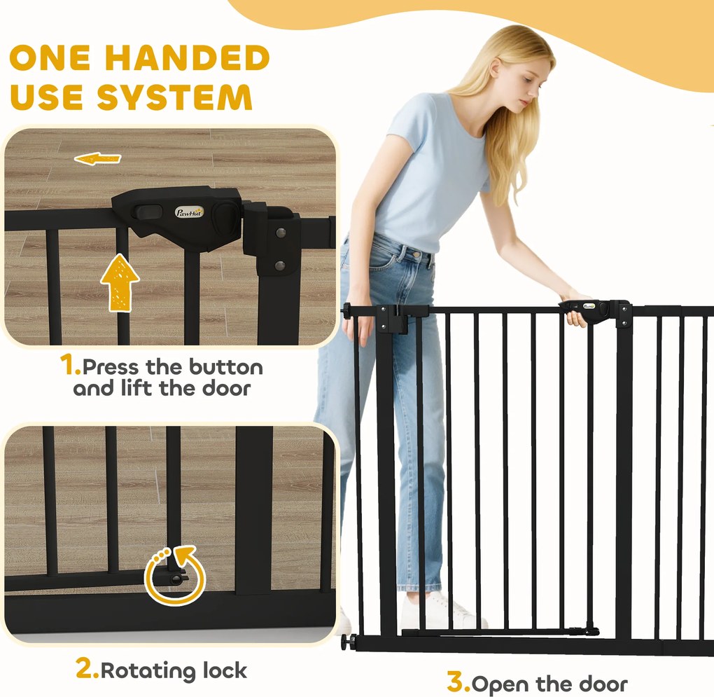 PawHut Bramka zabezpieczająca dla psów, Bramka ograniczająca, Ochronna dla zwierząt domowych, Metal, Plastik, 74-80/87-94 cm, Czarna