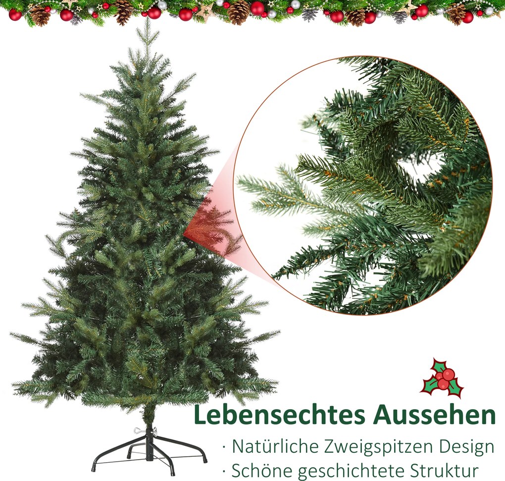 Choinka HOMCOM 1,5m, Sztuczna Tanne z 946 Gałęziami i Metalowym Stojakiem, PVC, Zielona Ø95 x 150H cm