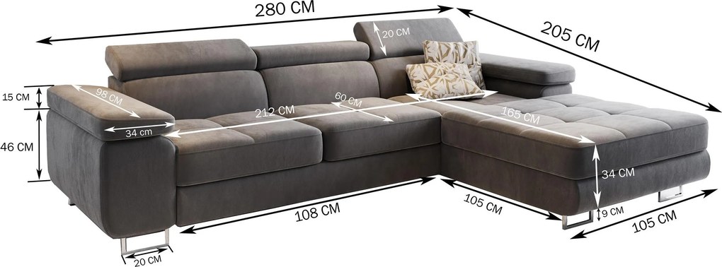 Masseno Narożnik ELMA z funkcją spania i pojemnikiem na pościel Narozniki L, Rozkładana sofa - Niebieski, MONOLITH 77