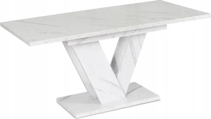 Stół Prostokątny Rozkładany CLARK 120-160 cm Biały Marmur Glamour