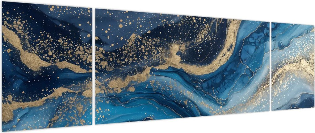 Obraz - Abstrakcyjny niebiesko-złoty marmur (170x50 cm)