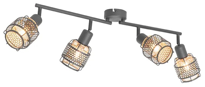 Designerska lampa sufitowa czarna ze złotem 4-światłowa owalna - Noud
