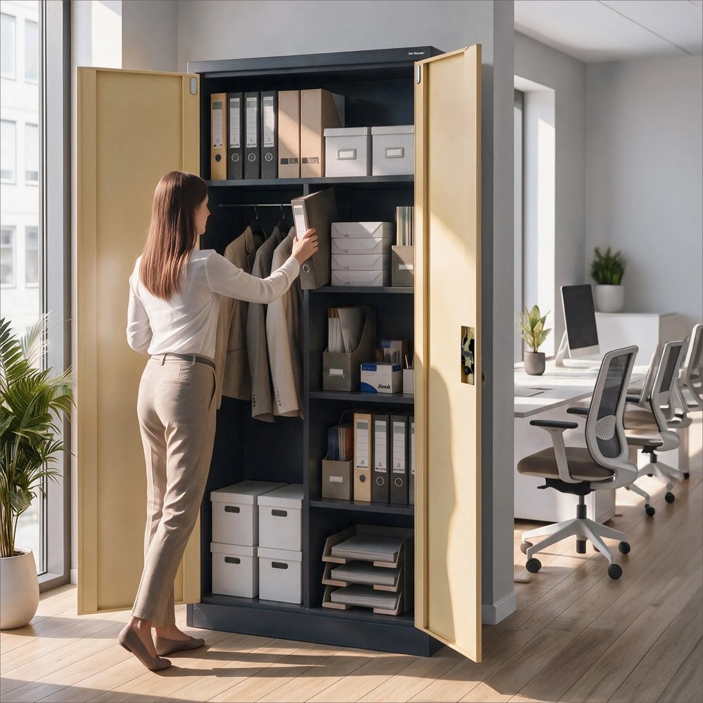 Szafa metalowa wielofunkcyjna antracytowa/orzech, 900x1850x450 mm: DAWID Eco Design