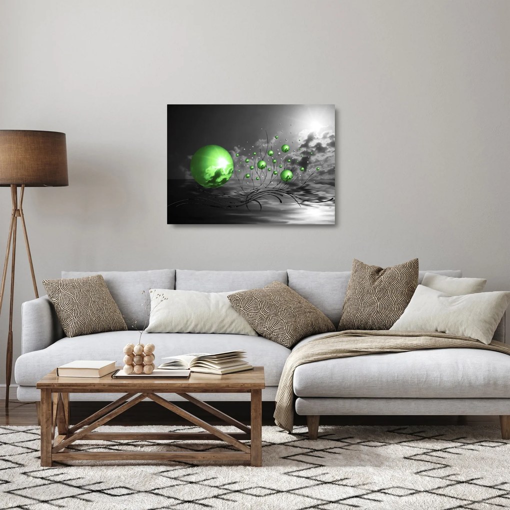 Obraz na szkle - zielone abstrakcyjne kule (70x50 cm)