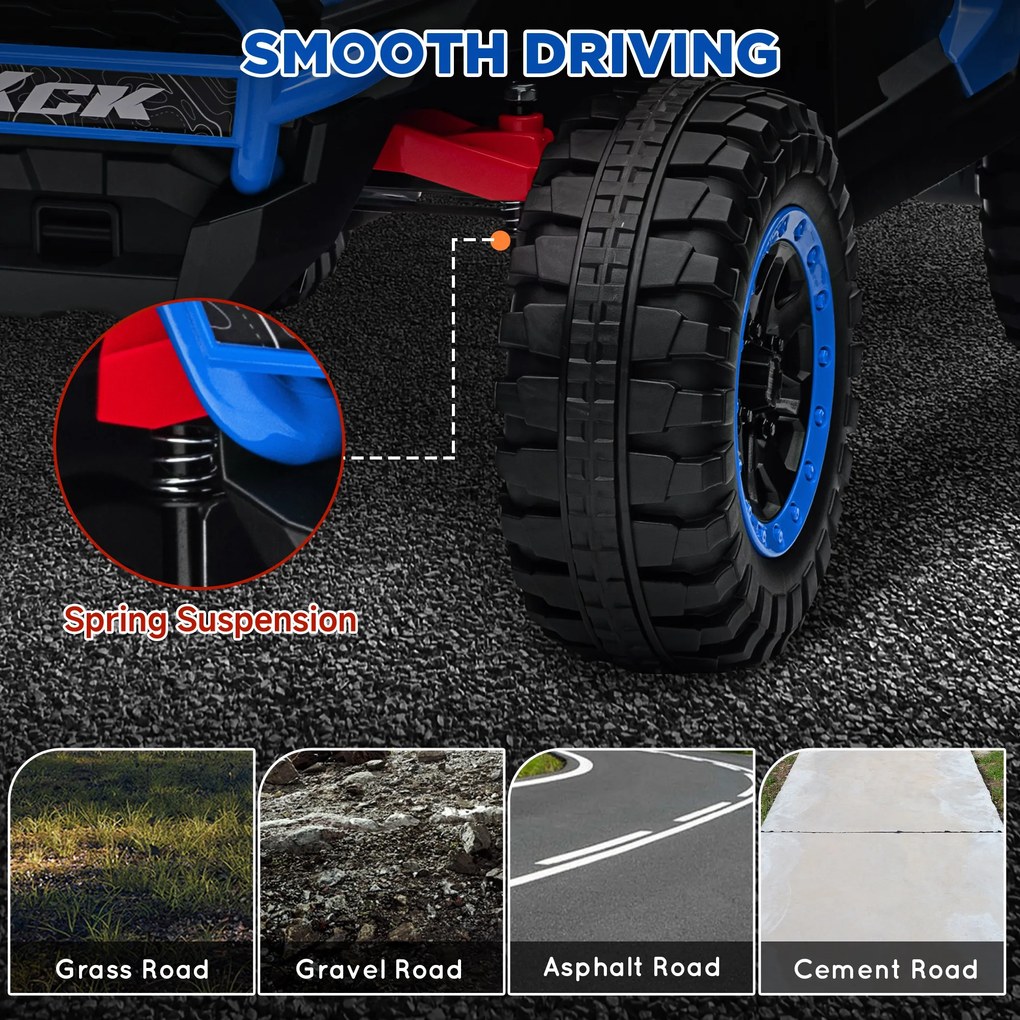 AIYAPLAY Elektryczny SUV dla Dzieci, 5-7 km/h, 2-osobowy, z Pilotem, Muzyka, Światła, 1h Jazdy, Niebieski