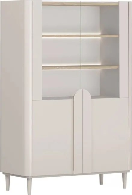 Witryna Amilio 100 cm dwudrzwiowa na nóżkach - kaszmir / dąb olejowany / uchwyty kaszmir